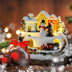 Christmas Collectibles Building Village House Musical Snow Globe Resin Figurines with 8 Music Snowman, Christmas Train Come with Xmas Gift