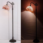 WERFACTORY Tiffany Floor Lamp Pink Baroque Stained Glass Arched Lamp 12X18X64 Inches Gooseneck Adjustable Corner Standing Reading Light Decor Bedroom Living Room S003P Series