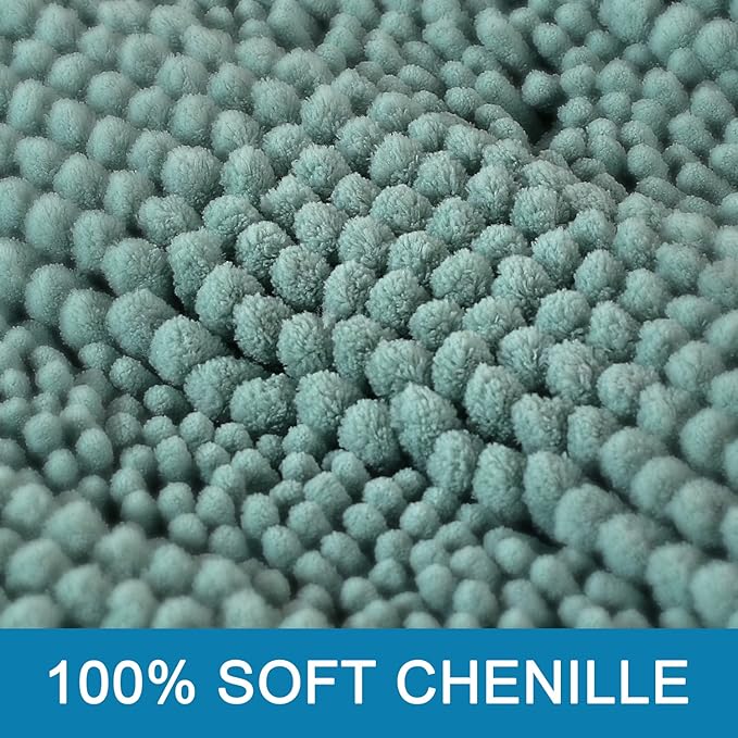 H.VERSAILTEX Bath Mats for Bathroom Non Slip Extra Thick Chenille Striped Bath Rug 24" x 36" Absorbent Non Skid Fluffy Soft Shaggy Rugs Washable Plush Mats for Indoor, Bath Room, Tub - Eggshell Blue