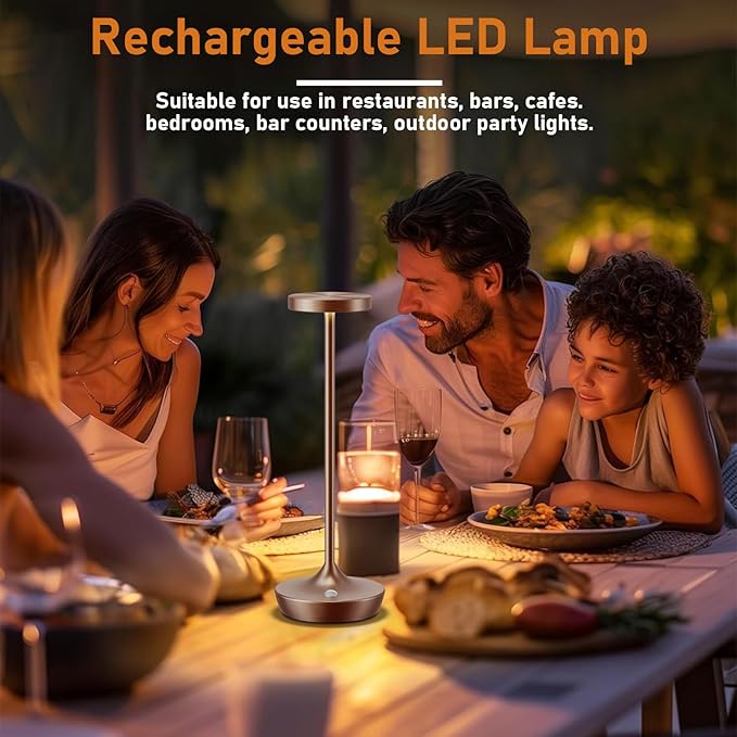 2 Pack LED Cordless Table Lamp Rechargeable，Outdoor Battery Operated Desk Lamp Touch 3 Color Dimming Portable Waterproof Night Light for Patio/Restaurant/Dining/Home (Coffee Brown)