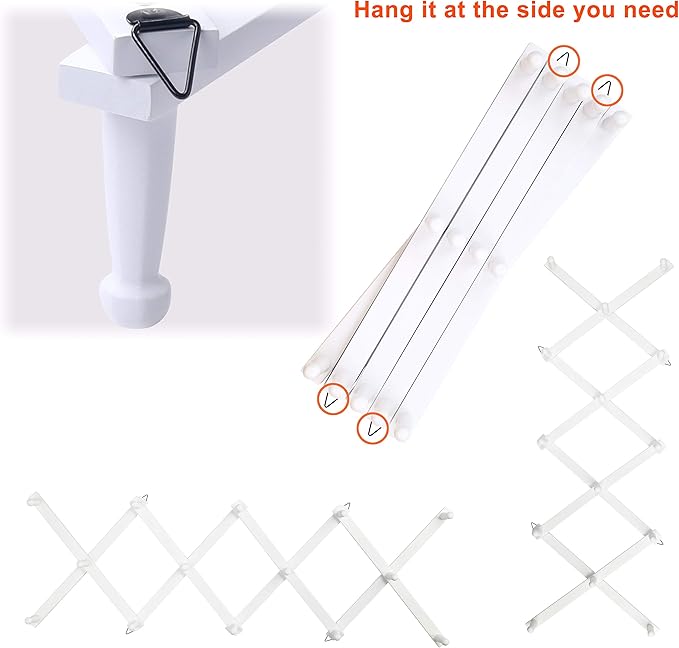 Dseap Accordian Wall Hanger: 16” High Wooden Wall Expandable Coat Rack, Hat Rack Holder, Accordion Hook for Baseball Caps, Coats, Mugs, 14 Peg Hooks, White