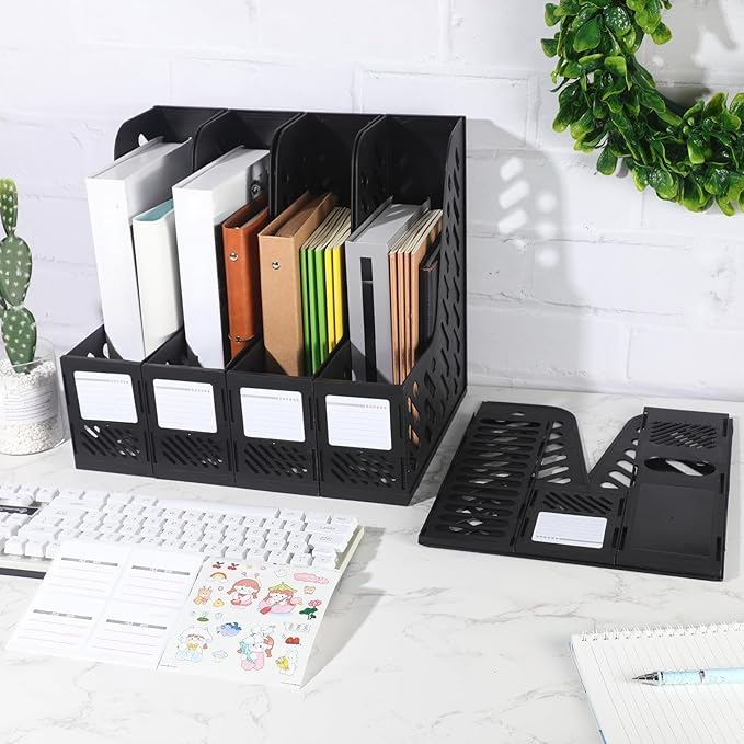 Glenmal 12 Pack Magazine Organizers Binder Organizer for Desk Plastic Vertical File Holder Magazine Racks Desk Accessories for Office, Home, or School (Black)