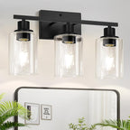 3-Light Bathroom Light Fixtures, Vanity Light with Clear Glass Shades, Matte Black Bathroom Light Fixtures Over Mirror, Modern Bathroom Wall Lamp for Mirror Living Room Cabinet Bedroom