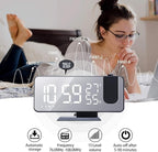 Projection Alarm Clock for Bedroom Ceiling Digital Clock Radio with USB Charger Ports 180° Rotatable Projector, 12/24H,Snooze,Dual Loud Alarm Clock (Black)