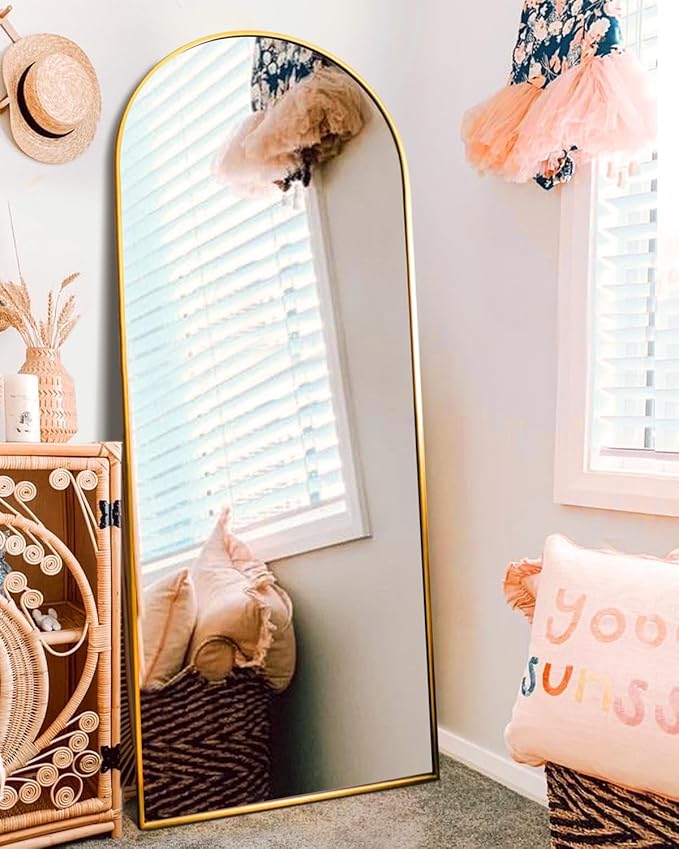 Arched Full Length Mirror, Floor Mirror with Stand, 64"x21", Wall Mirror Full Length, Gold Floor Length Mirror, Gold