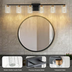 SineRise 6-Light Black and Gold Vanity Light with 3 Color Modes (3000K/4000K/6000K), Eye Protection LED Bathroom Light Fixture, Dimmable Modern Wall Light Over Mirror with Clear Glass Shade