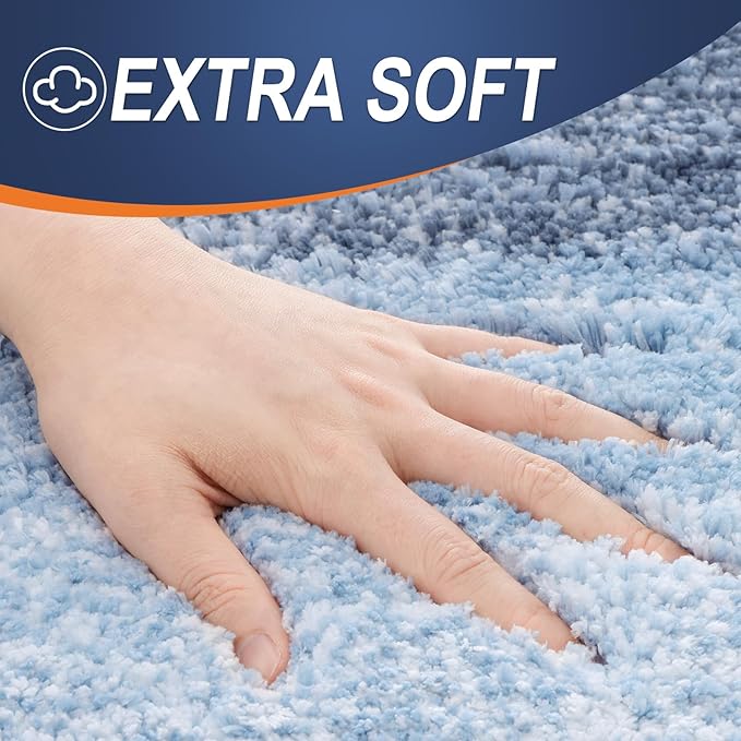 OLANLY Bathroom Rug Set 2 Piece, Soft Absorbent Microfiber Bath Mats and U-Shaped Contour Toilet Rug, Non-Slip, Machine Wash Dry, Plush Shaggy Bath Mats for Bathroom (30"x20"+24"x20", Blue)
