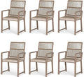 Aluminum Outdoor Patio Dining Chairs - Imitation Rope Vine Chair Ergonomic Backrest Design Detachable Seat Cushion Soft and Breathable Garden Porch Light Brown Set of 6