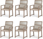 Aluminum Outdoor Patio Dining Chairs - Imitation Rope Vine Chair Ergonomic Backrest Design Detachable Seat Cushion Soft and Breathable Garden Porch Light Brown Set of 6