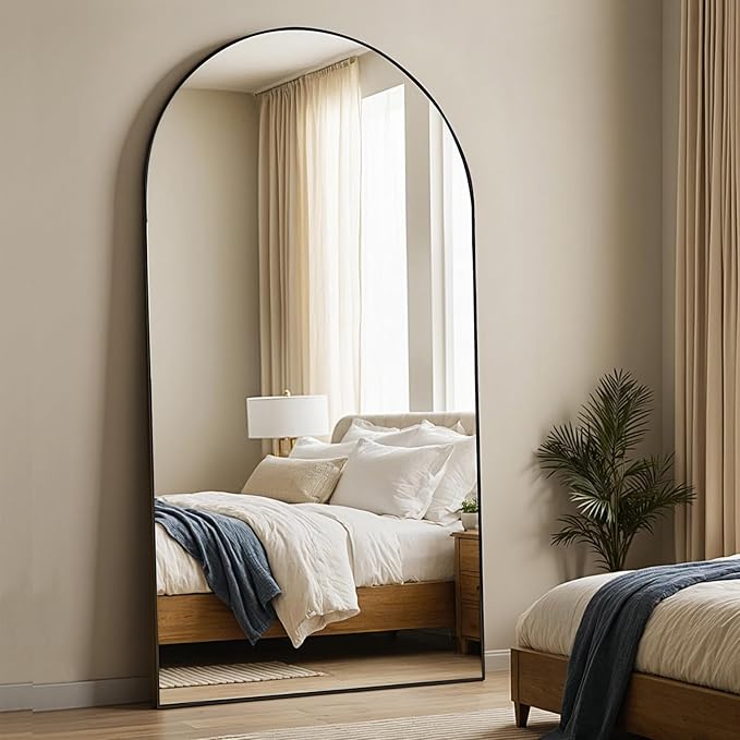 MISSDAY Oversized Arched Full Length Mirror, 83"x44" Black Full Body Mirror with Stand, Floor Mirror Large Free Standing, Leaning or Hanging, Aluminum Frame Mounted Mirrors Wall Mirrors for Bedroom