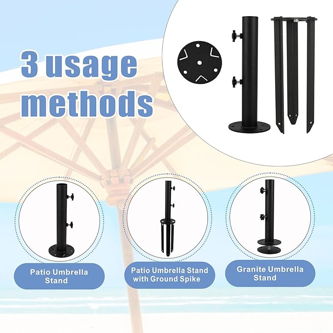 Patio Umbrella Stand Base,Heavy Duty Outdoor Umbrella Holder,Metal Grass Umbrella Ground Stake, Steel Outdoor Umbrella Base for Decks,Patios,Lawn,Docks