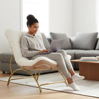 Welnow Accent Lounge Lazy Chair, Comfy Soft Leisure Metal Frame Reading Chair, Upholstered Thick Cushion Seated Recliner Sofa for Living Room, Bedroom, Dorm, Beige