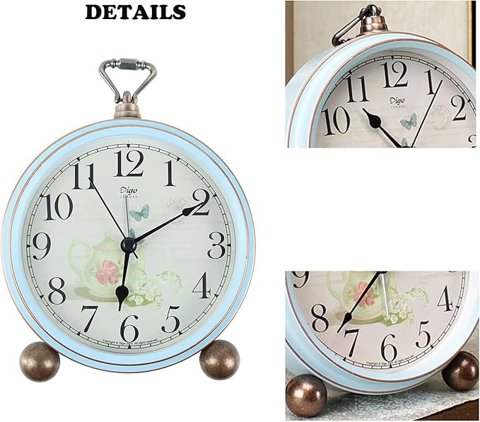 Maxspace 5.2in Desk Clock, Retro Silent Analog Clock Non-Ticking & Battery Operated with Quartz Movement,Clock Decor for Bedroom Living Room