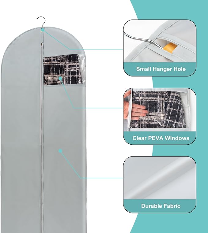 50" Dress Bag with Clear Window - Clothes Cover for Hanging - Foldable Long Garment Bags for Travel and Storage - 24'' x 50''/4 Pack