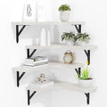 Corner Floating Shelves Wall Mounted Set of 4, Rustic Wood Storage Display Wall Shelves for Home Decor, Bathroom, Kitchen, Bedroom, Living Room, Office (White)