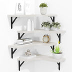 Corner Floating Shelves Wall Mounted Set of 4, Rustic Wood Storage Display Wall Shelves for Home Decor, Bathroom, Kitchen, Bedroom, Living Room, Office (White)