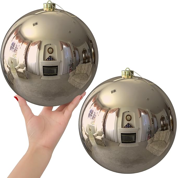 Champagne Gold 8.0" Extra Large Christmas Ornaments - Christmas Tree Decoration Balls Shatterproof Hanging Shiny Balls for Birthday Holiday Wedding Decorations Set of 2pcs