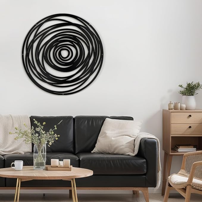 SIGNLEADER Metal Wall Art Decor Abstract Geometric Circles Minimalist Modern Abstract Wall Sculpture Hangings Home Decoration for Living Room, Bedroom, Bathroom, Kitchen, Outdoor - 24" Black