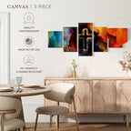 Elephant Stock Colorful Cross Wall Art Multi Piece Canvas - 5 Panel Christian Pictures Decor - Digital Design Canvas Print - Christian Wall Decor - 42" X 19"
