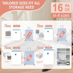 16 Pack Travel Vacuum Storage Bags with Rechargeable Wireless Electric Pump for Luggage, Suitcase, Carry-on Size Vacuum Seal Compression Space Saver Bags for Clothes and Clothing Travel