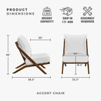 Lexicon Modern Accent Chair, Pascal Brown Solid Rubberwood Frame, Woven Chenille Upholstered Armless Chair with Reversible Cushions and Removable Covers, for Living Room, Bedroom and Office, Beige
