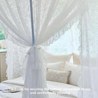 AIKASY Elegant Lace Princess 4-Poster Bed Canopy Mosquito Net - Romantic Wedding Bridal Bedroom Decor, Kids Room Bed Curtain for Women Adults - (White-3,King)