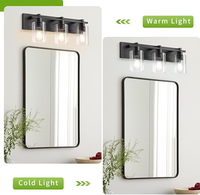 Espird Bathroom Vanity Light,3 Light Matte Black Light Fixture with Thickened Clear Glass Shade, 21 inch Modern Wall Sconce, Bathrooms Vanity Light Over Mirror for Bathroom
