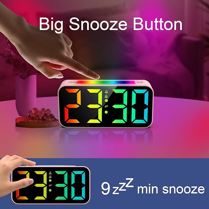 Loud Alarm Clocks for Bedrooms Heavy Sleepers, Digital Clock with Night Light, Large Display, Dual Alarm, Snooze, Dimmable Bedside Alarm Clock for Kids Teens Boys Girls