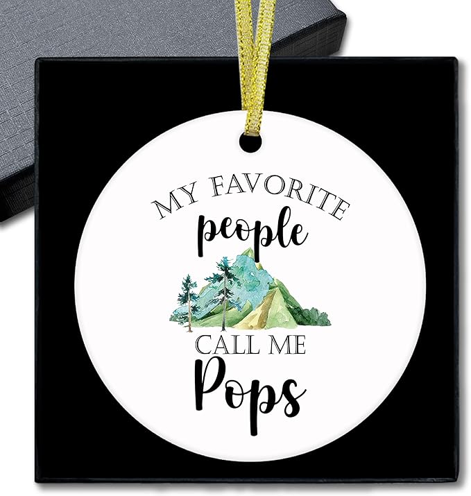 Pops Gifts Ceramic Christmas Ornaments, PopsGrandpa Christmas Tree Ornaments, Xmas Thanksgiving Birthday Gifts for PopsGrandpa, My Favorite People Call Me Pops Decorative Hanging Ornament