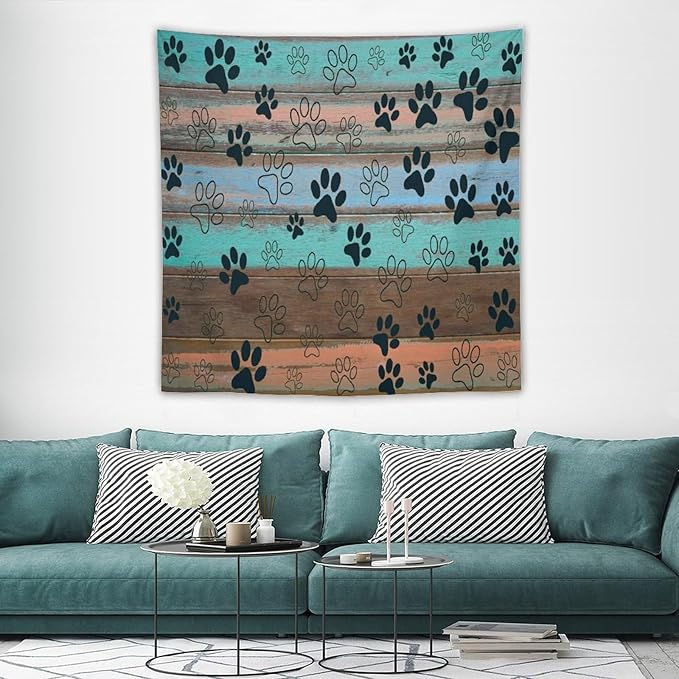 VUMIVI Dog Paw Print Tapestry Rustic Farmhouse Vintage Wood Paneling Home Decor Tapestry Wall Hanging for Living Room Bedroom Dorm Classroom Aesthetic Decor W60xL60in