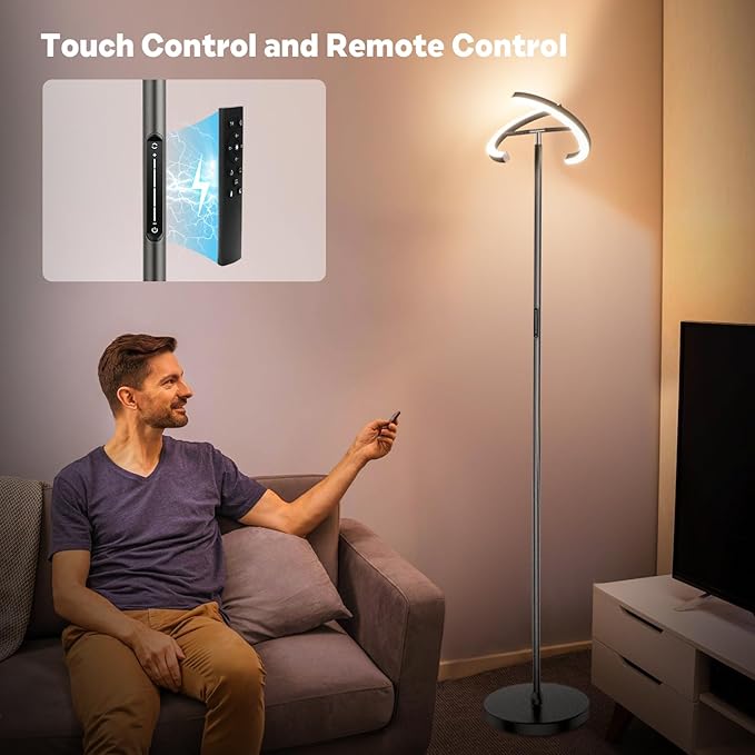 Gunmetal Gray LED Floor Lamp - Rotatable Standing Lamp for Living Room Bedroom, 22W Dimmable Floor Readig Light with Touch/Remote Control, Modern Corner Lamp for Office, Brightness Adjustable