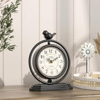Black Vintage Table Clock with Bird, European Retro Style Mantel Clocks, Desk and Shelf Decor Clock, for Living Room, Farmhouse, Bedside, Bedroom, Gift (7.9" H x 6.3" W)