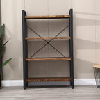 Solid Wood Bookshelf,4 Tier Rustic Vintage Industrial Etagere Bookcase, Open Metal and Wood Vintage Book Shelf, Retro Brown (RealWood)(4-Tier)