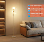Fiqevs Upgrade Dimmable Floor Lamp, 3 Globe Mid Century Floor Lamps for Living Room with Frosted Glass Shade and 3 LED Bulbs, Vintage Modern Gold Standing Lamp for Bedrooms, Office - Antique Brass