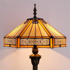 WERFACTORY Tiffany Floor Lamp Yellow Hexagon Stained Glass Mission Standing Reading Light 16X16X64 Inches Antique Pole Corner Lamp Decor Bedroom Living Room Home Office S011 Series