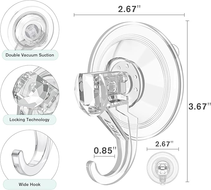 VIS'V Wreath Hanger, Large Suction Cup Wreath Hooks, Heavy Duty, 22 LB Capacity, Removable and Reusable, Clear, 8 Pcs