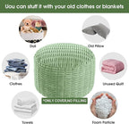 HOMBYS Unstuffed Ottoman Pouf Cover,Round Faux Fur Foot Stool, Fuzzy Chair, Floor Bean Bag(No Filler),Foot Rest with Storage for Living Room, Bedroom, Office, Striped Tufted (Sage Green)