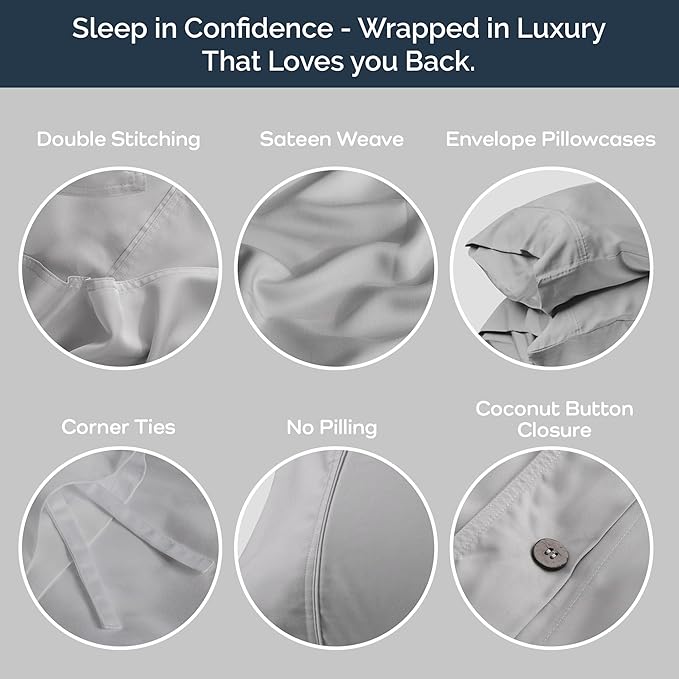 Olive + Crate Tencel Eucalyptus Cooling Duvet Cover Set - Hypoallergenic, Lyocell Tencel Duvet Cover - Soft, Temperature Regulating with Hidden Button Closure & Corner Ties - King Size [Gray Mist]