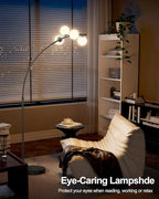 Lightdot Black Arc Floor Lamp for Living Room, 4 Globe Floor Lamp with Shatterproof Shade& Mable Base, Mid Century Modern Tall Standing Lamp for Bedroom/Sofa Beside/Corner Decor(Bulbs Included)