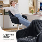 Warmiehomy Velvet Desk Chair for Home Office, Modern Adjustable Swivel Task Chair, Women Vanity Chairs with Arm Rest for Bedroom Dressing Room, Black