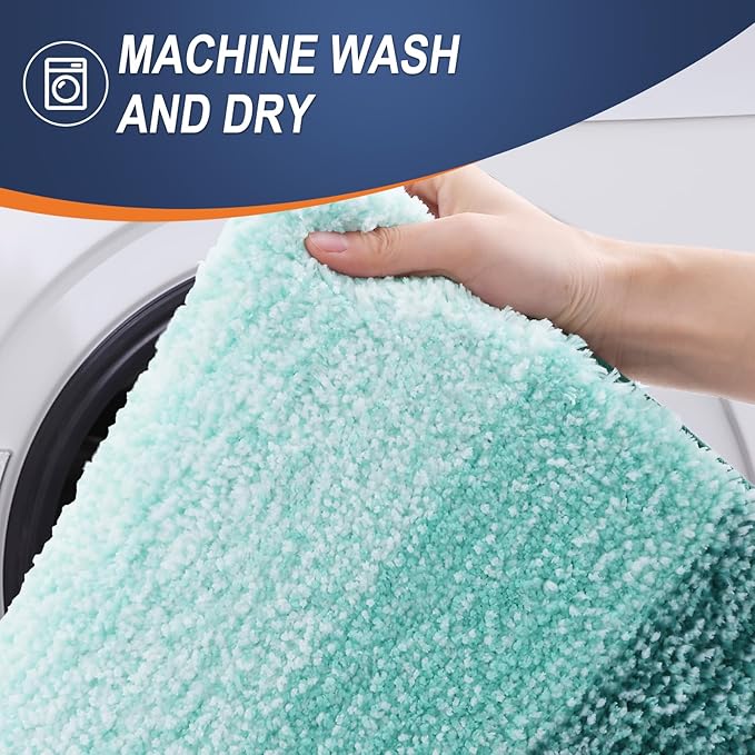 OLANLY Bathroom Rug Set 2 Piece, Soft Absorbent Microfiber Bath Rug Set, Non-Slip, Machine Wash Dry, Plush Shaggy Bath Mats for Bathroom (30"x20"+24"x16", Blackish Green)
