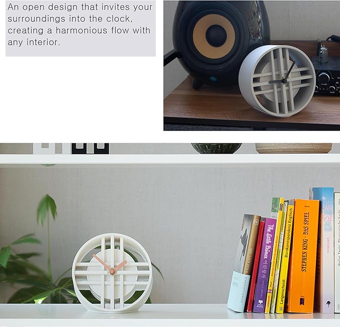 AonT Design Modern Desk Clock (Korean Lattice Pattern) Silent Analog Minimalist – Made in Korea Decorative Shelf Clock for Table and Living Room Decor (Grey)