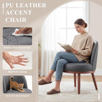 Accent Chair Mid-Century Modern Chair PU Leather Upholstered Armless Chair Set of 1, Suitable for Living Room, Bedroom, Balcony,Dark Gray
