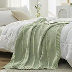 Amélie Home Chevron Chenille Knit Throw Blanket for Couch, Cozy Texture Decorative Soft Blanket for Sofa & Chair, 50"x60", Sage Green
