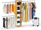 Closet System, 17" Wide Organizer with 3 Hanging Rods, Wood Tower Storage for Walk-In Closets, Wall-Mounted Wardrobe Organizer, Fits Spaces 5-9 ft