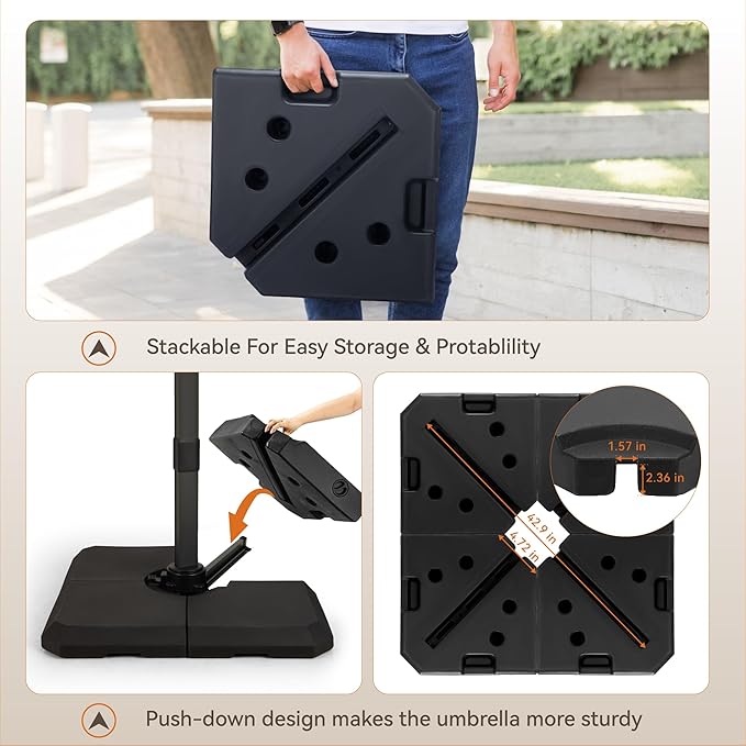 PHI VILLA Cantilever Patio Umbrella Base Weight 4 PCS, HDPE Heavy Duty Square Design, 317 lbs Filled Weight, Offset Patio Umbrella Stand for Poolside Backyard, Black