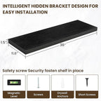 36 Inch Floating Shelves, 12 Inch Deep Floating Shelves for Wall, Floating Shelf with Invisible Brackets, Deep Shelves for Bathroom, Bedroom, Living Room, 2 Pack, Black