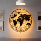World Map Wall Clock, Black and Gold Vintage Luxury with Metal Frame, Retro Geographic Art for Living Room, Study, Travel Theme Decor, 36 Inch