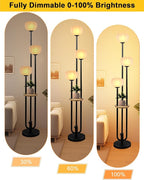Black Floor Lamp Dimmable Modern Floor Lamps with Pumpkin Lampshade & Table, 3000K Soft Warm White Bulbs Included, 3-Light Tall Standing Lamp for Living Room/Bedroom