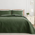 Exclusivo Mezcla King Size Quilt Bedding Set, Lightweight Olive Green Quilts King Size for All Seasons, Soft Microfiber Bedspreads Coverlets Bed Cover with Leaf Pattern, 3 Piece